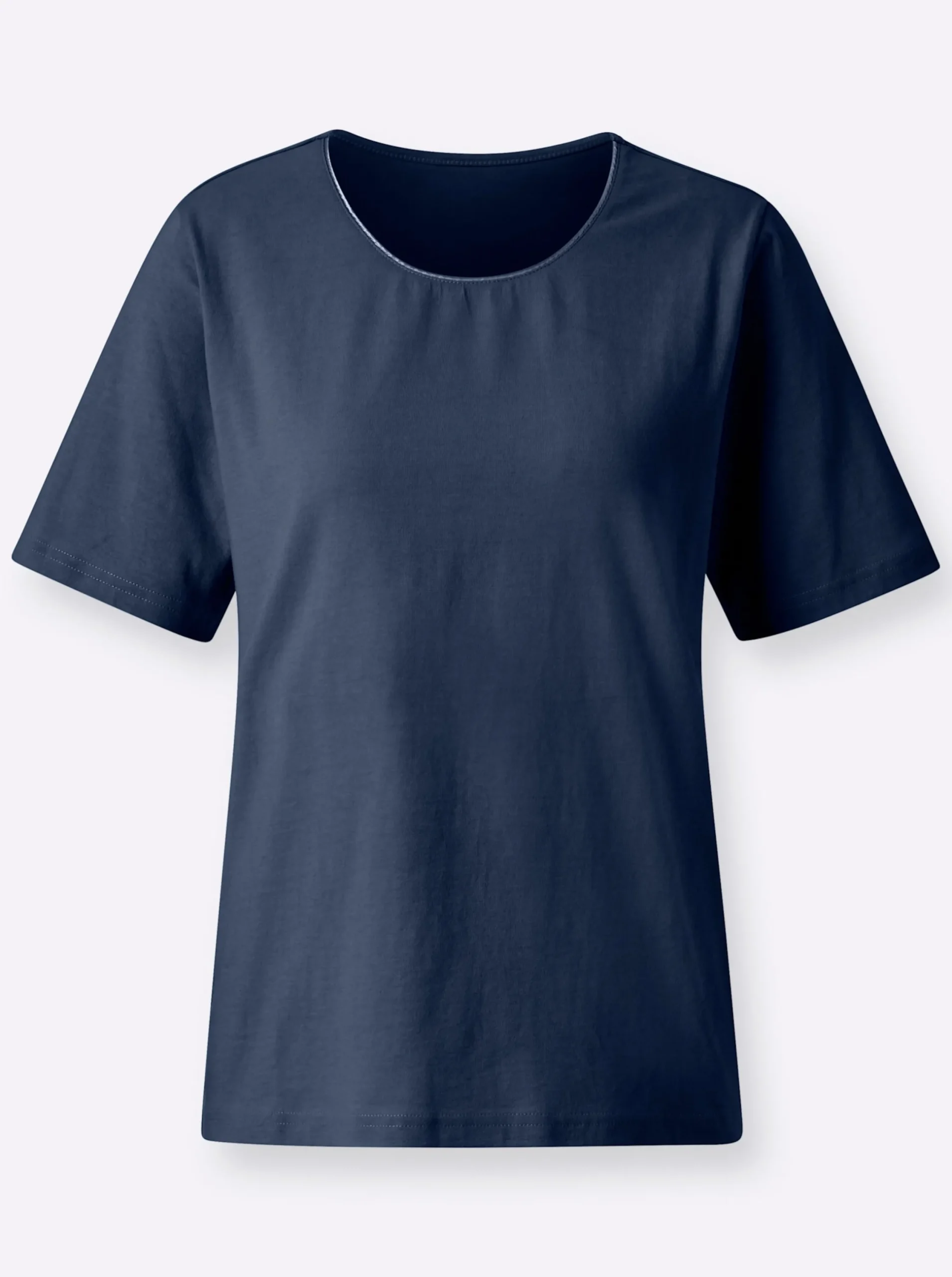 Shirts| Rundhalsshirt mit Satin-Paspelierung dunkelblau