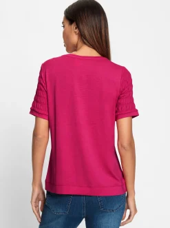 Shirts|heine Rundhalsshirt mit Smok-Partien pink