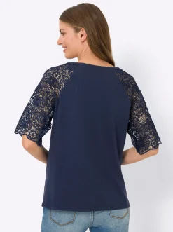 Strandmode|heine Rundhalsshirt mit Spitze marine