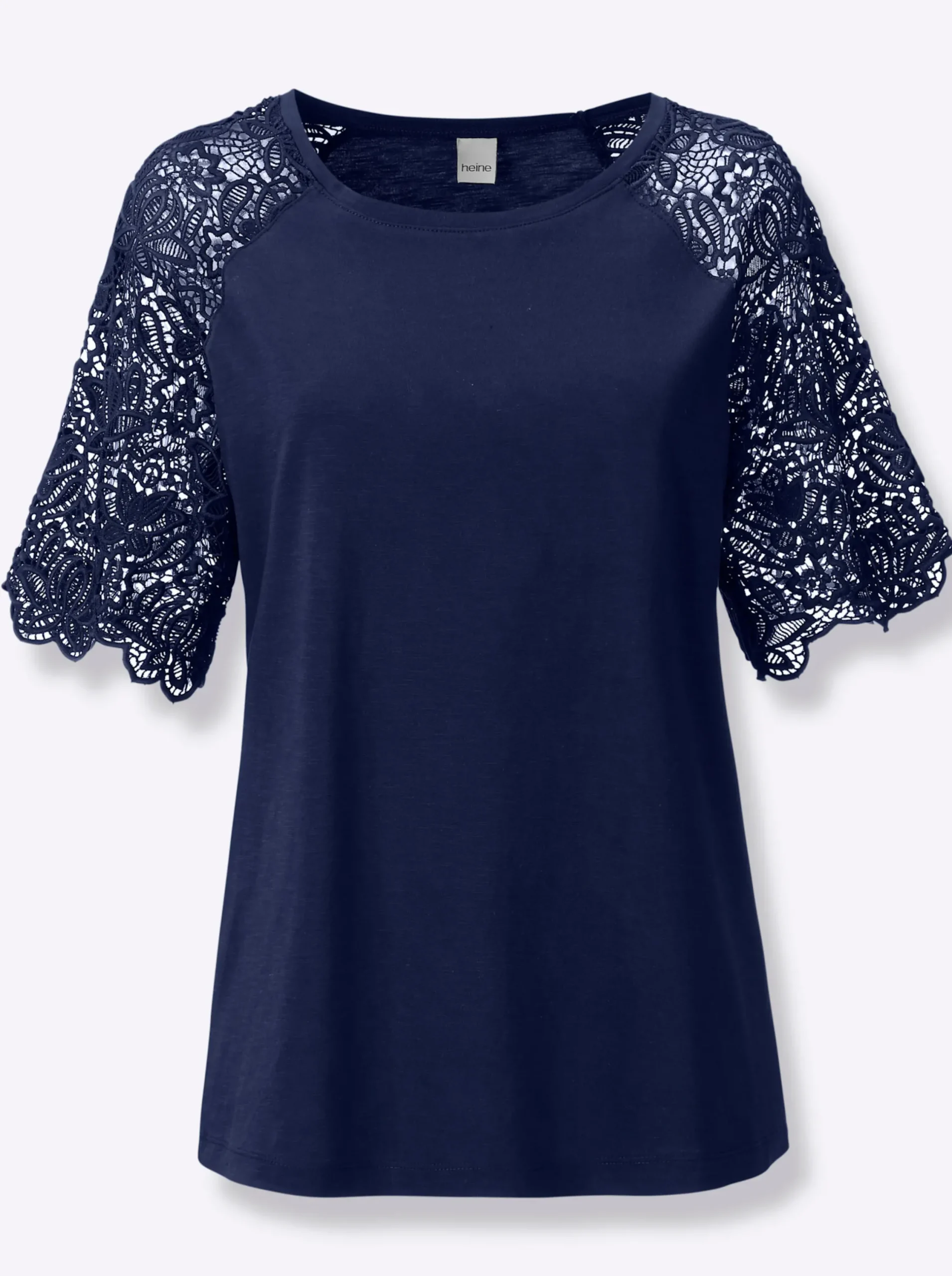 Strandmode|heine Rundhalsshirt mit Spitze marine