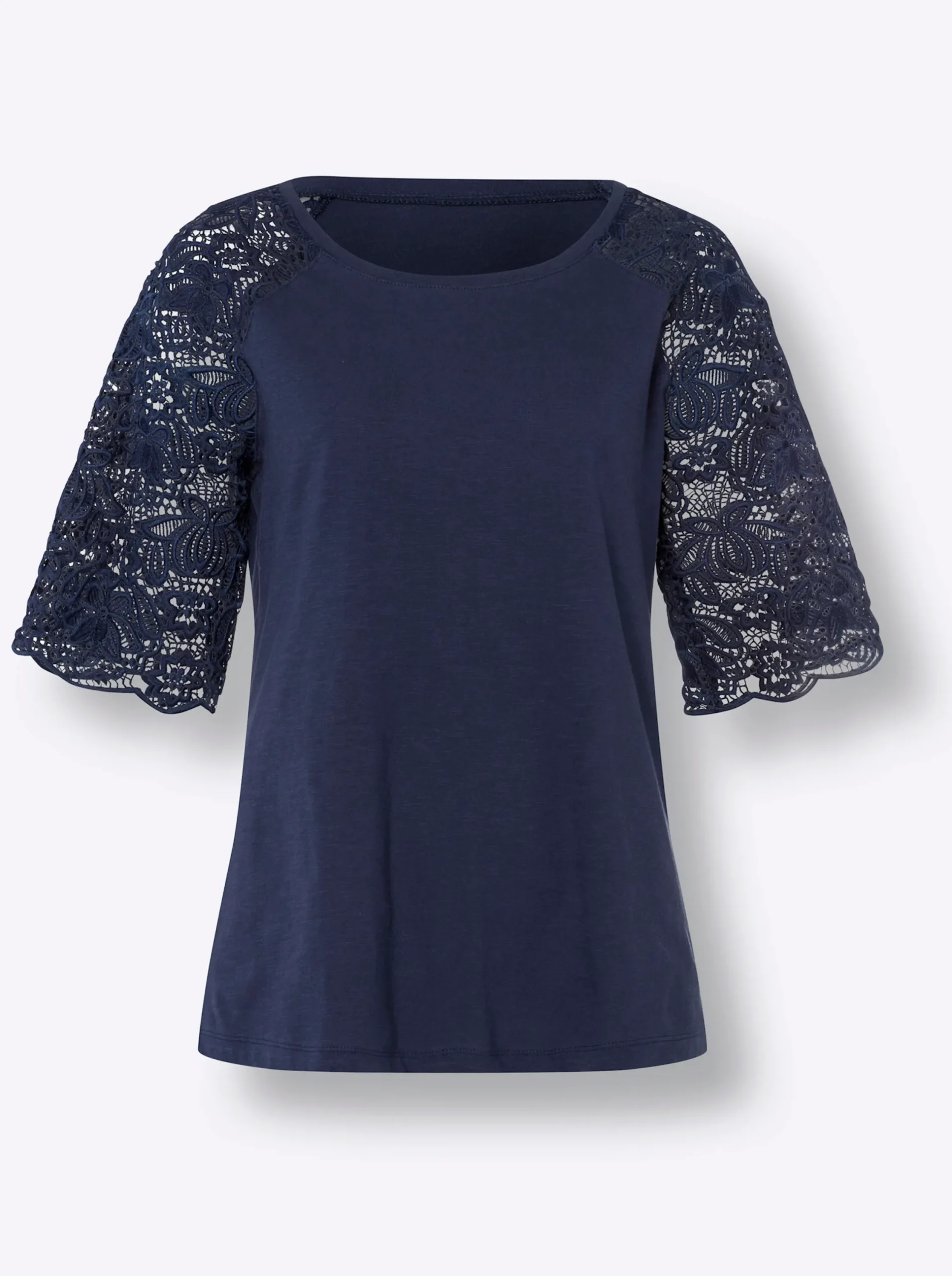 Strandmode|heine Rundhalsshirt mit Spitze marine
