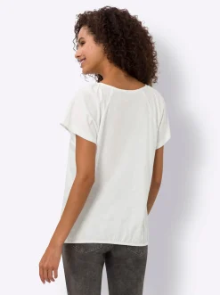 Shirts|heine Rundhalsshirt mit Spitzen-Einsatz ecru