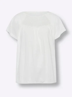 Shirts|heine Rundhalsshirt mit Spitzen-Einsatz ecru
