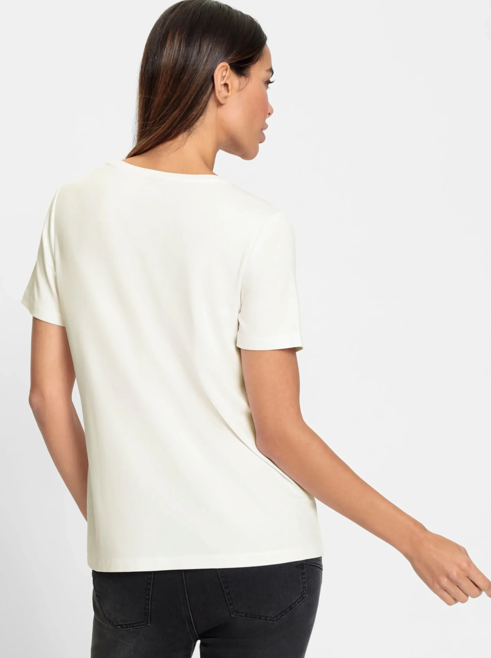 Shirts|heine Rundhalsshirt mit Steinchen-Verzierung ecru