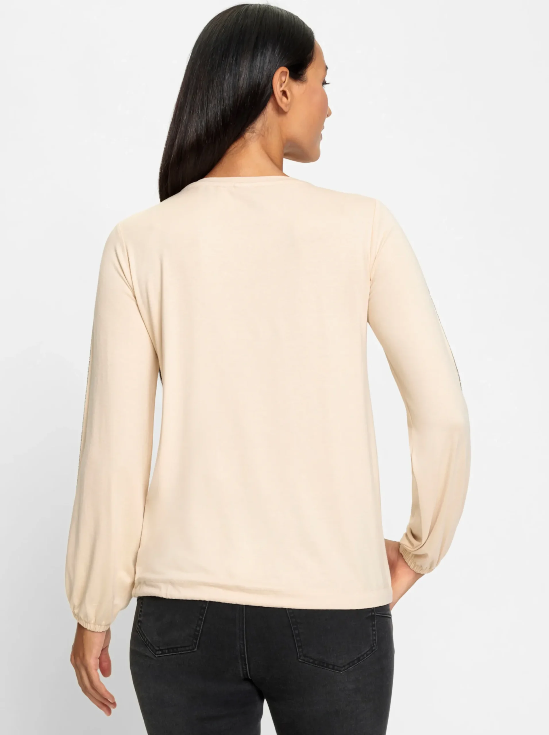 Shirts|heine Rundhalsshirt mit Tunnelzug am Saum sand