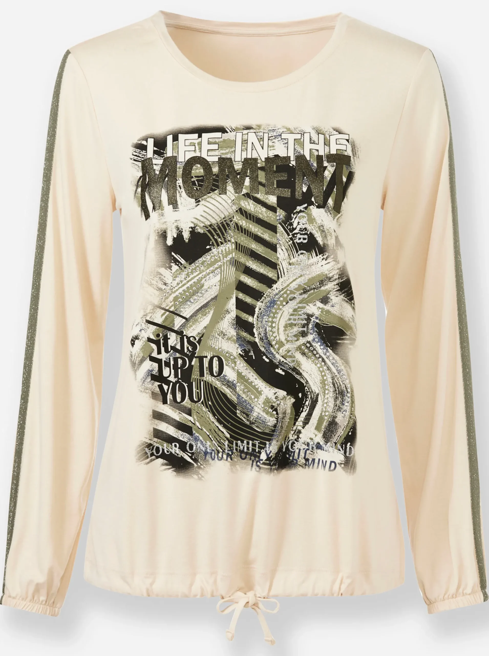 Shirts|heine Rundhalsshirt mit Tunnelzug am Saum sand