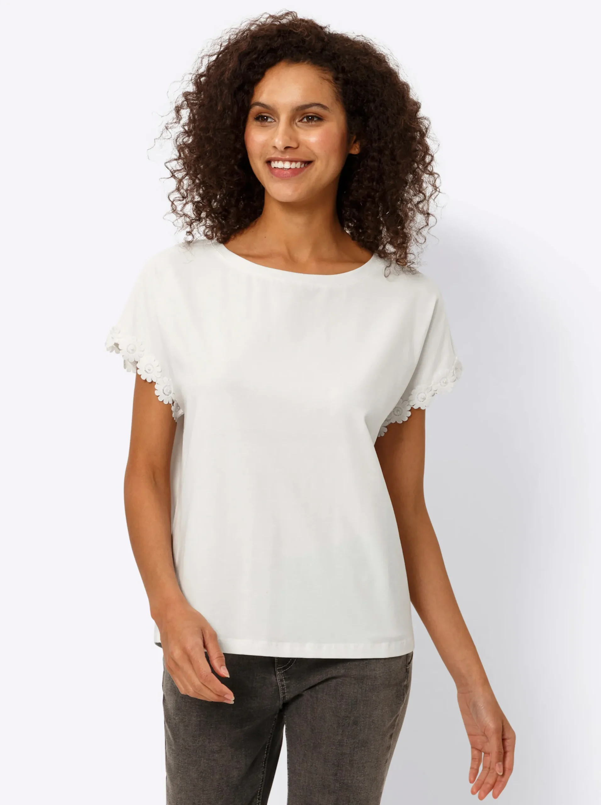 Shirts|heine Rundhalsshirt mit Zierperlen ecru