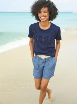 Shirts|heine Rundhalsshirt mit Zierperlen marine