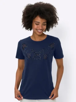 Shirts|heine Rundhalsshirt mit Zierperlen marine