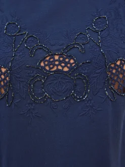 Shirts|heine Rundhalsshirt mit Zierperlen marine