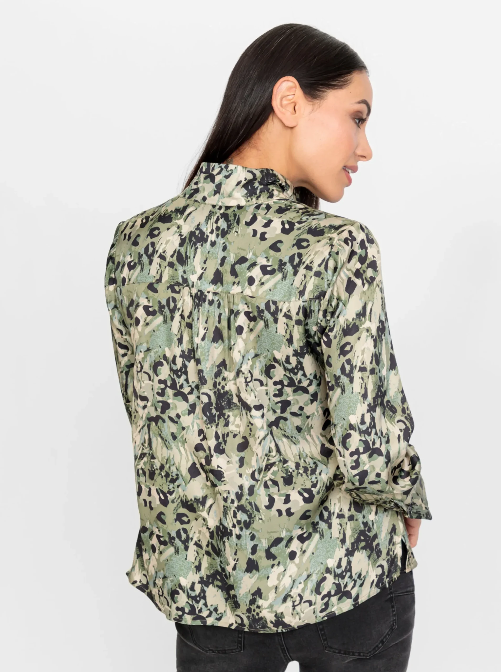 Blusen|heine Satinbluse mit Seitenschlitzen khaki-schlamm-bedruckt
