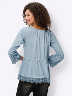 Shirts|heine Schößchenshirt mit variablem Ausschnitt, reine Baumwolle bleu