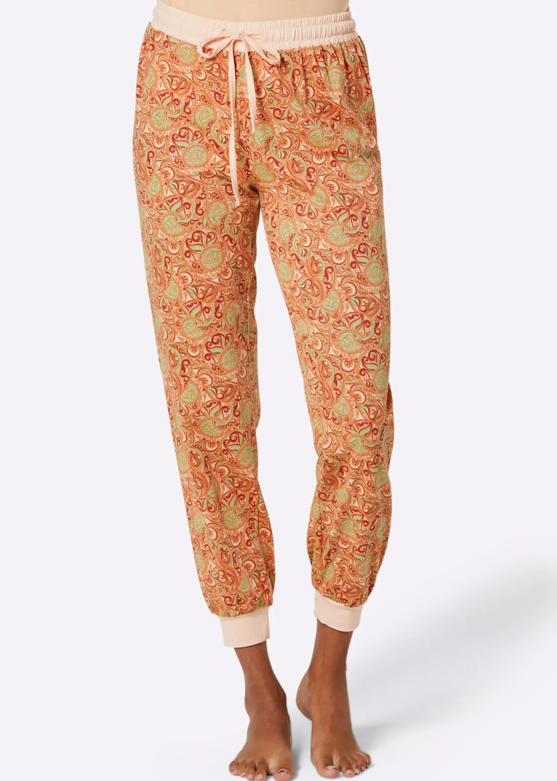 Nachtwäsche|wäschepur Schlafanzug-Hose apricot-papaya-bedruckt