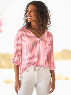 Blusen|heine Schlupfbluse grapefruit-ecru-gestreift
