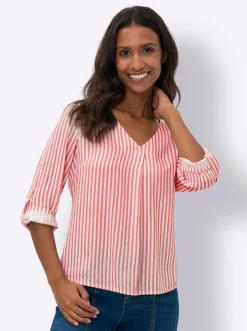 Blusen|heine Schlupfbluse grapefruit-ecru-gestreift