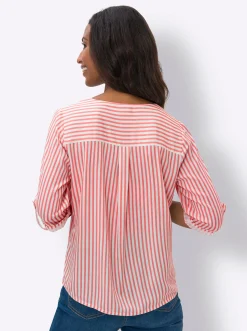 Blusen|heine Schlupfbluse grapefruit-ecru-gestreift