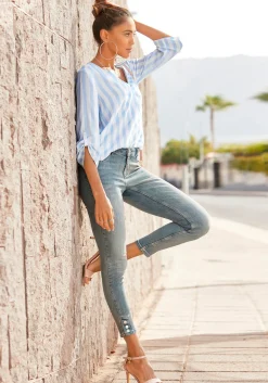 Blusen|Shirts|LASCANA Schlupfbluse weiß-hellblau