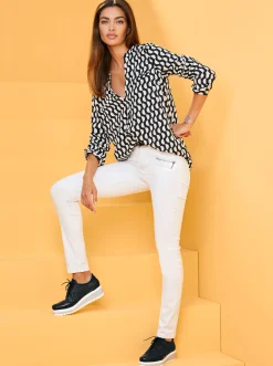 Blusen|heine Schlupf-Bluse schwarz-ecru