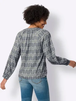 Blusen|heine Schlupfbluse aus Satin sand-rauchblau-bedruckt