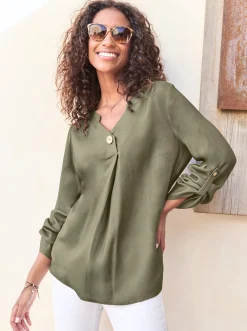 Blusen|heine Schlupfbluse aus Viskose-Crêpe khaki