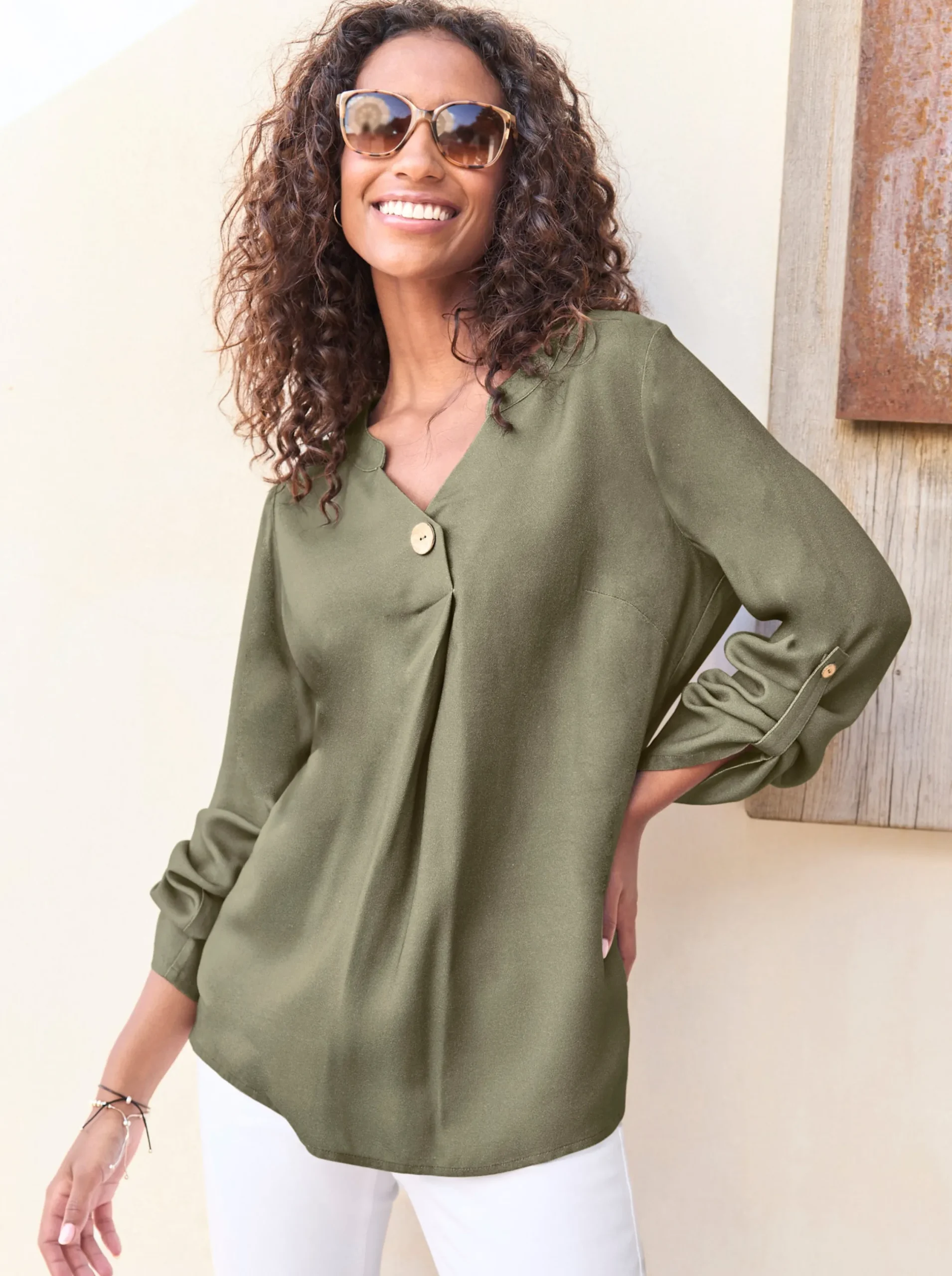 Blusen|heine Schlupfbluse aus Viskose-Crêpe khaki