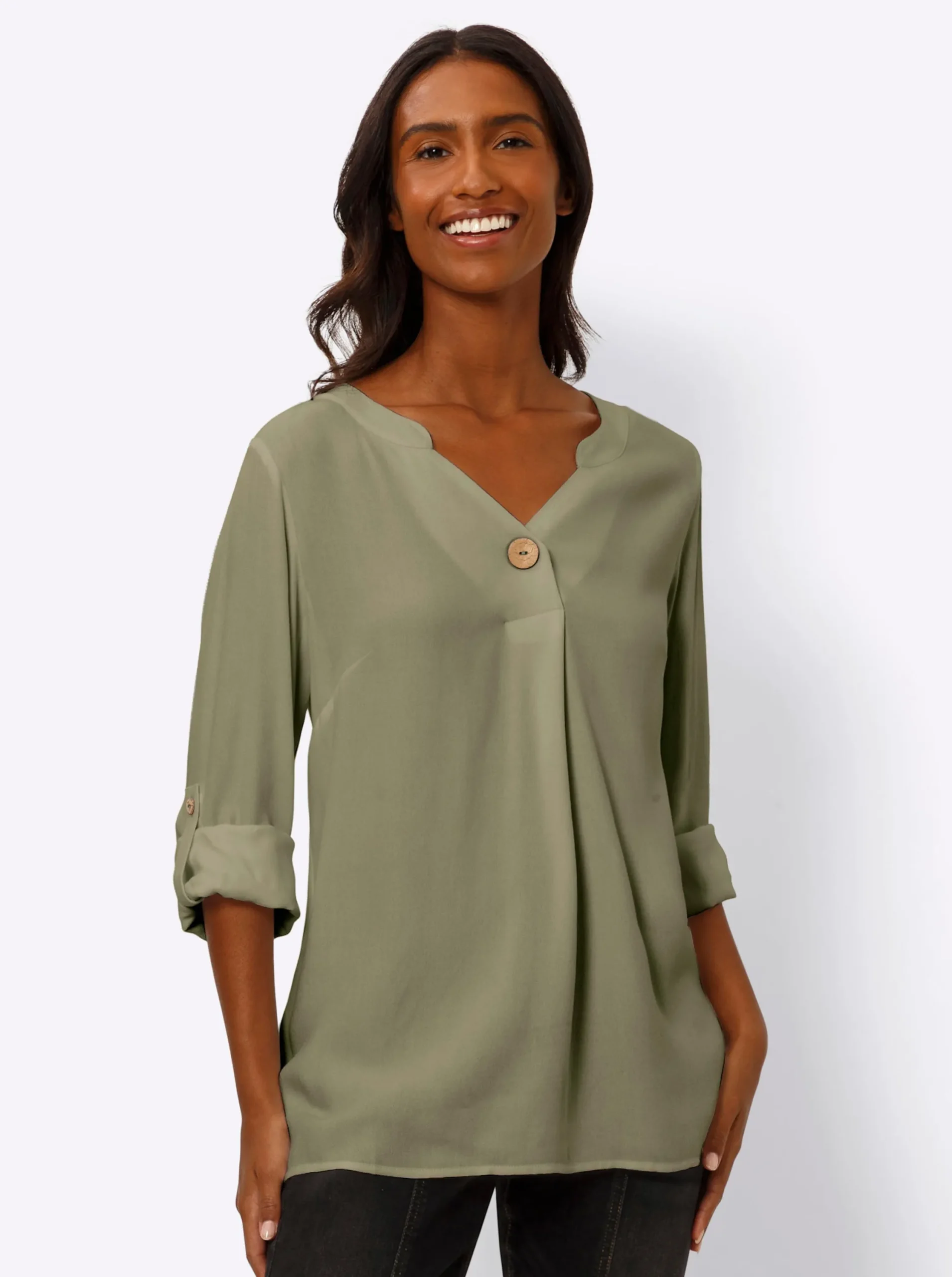 Blusen|heine Schlupfbluse aus Viskose-Crêpe khaki