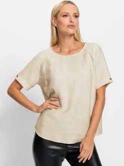 Blusen|heine Schlupfbluse in Crinkle-Optik sand