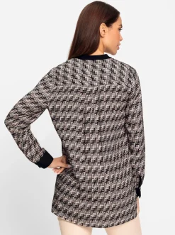 Blusen|heine Schlupfbluse in Wickel-Optik taupe-schwarz-bedruckt