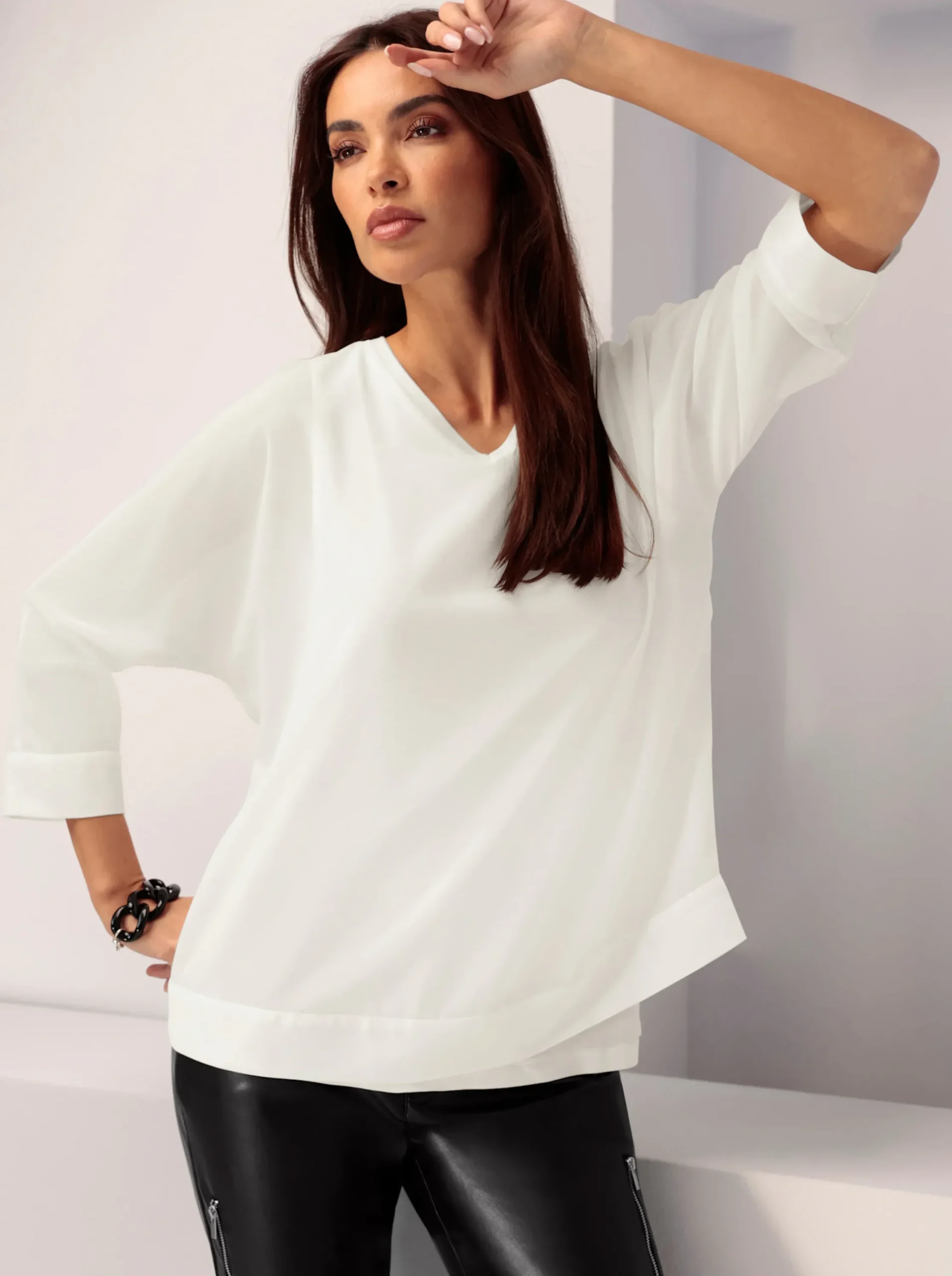 Blusen|heine Schlupfbluse mit eingenähtem Top ecru