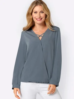 Basics|Blusen| Schlupfbluse mit Falte hinten für viel Weite rauchblau