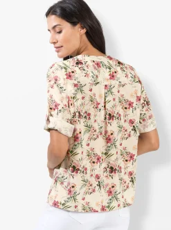 Blusen| Schlupfbluse mit floralem Digitaldruck ecru-bedruckt