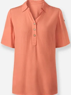 Blusen| Schlupfbluse mit kurzen, krempelbaren Ärmeln papaya