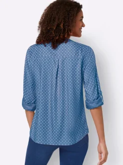 Blusen| Schlupf-Bluse mit Minimal-Muster mittelblau-weiß-bedruckt