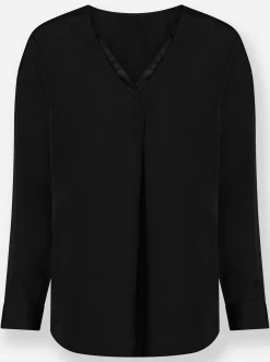Blusen|heine Schlupfbluse mit Satin am V-Ausschnitt schwarz