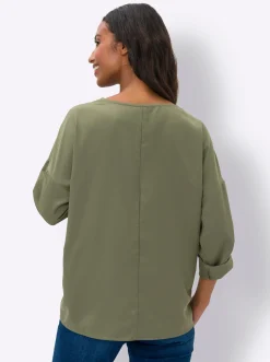 Blusen|heine Schlupfbluse mit Satinblende khaki