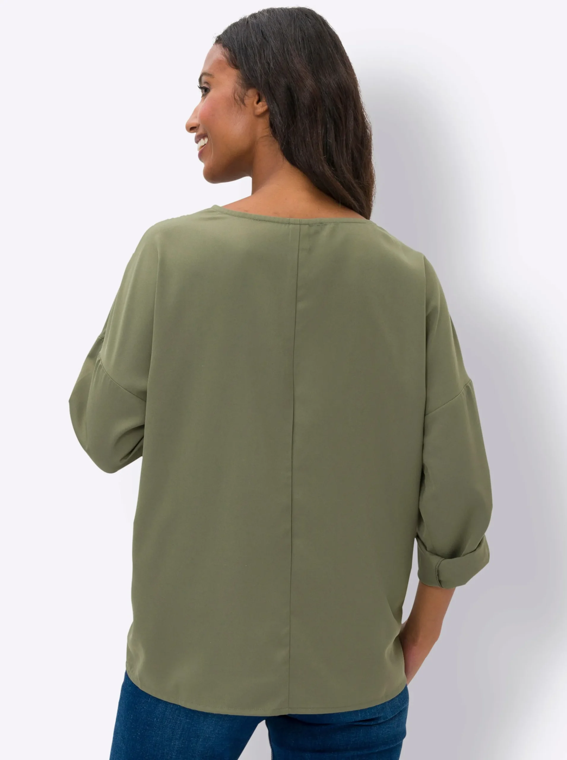 Blusen|heine Schlupfbluse mit Satinblende khaki