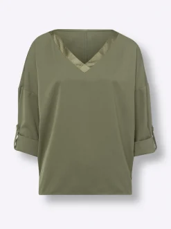 Blusen|heine Schlupfbluse mit Satinblende khaki