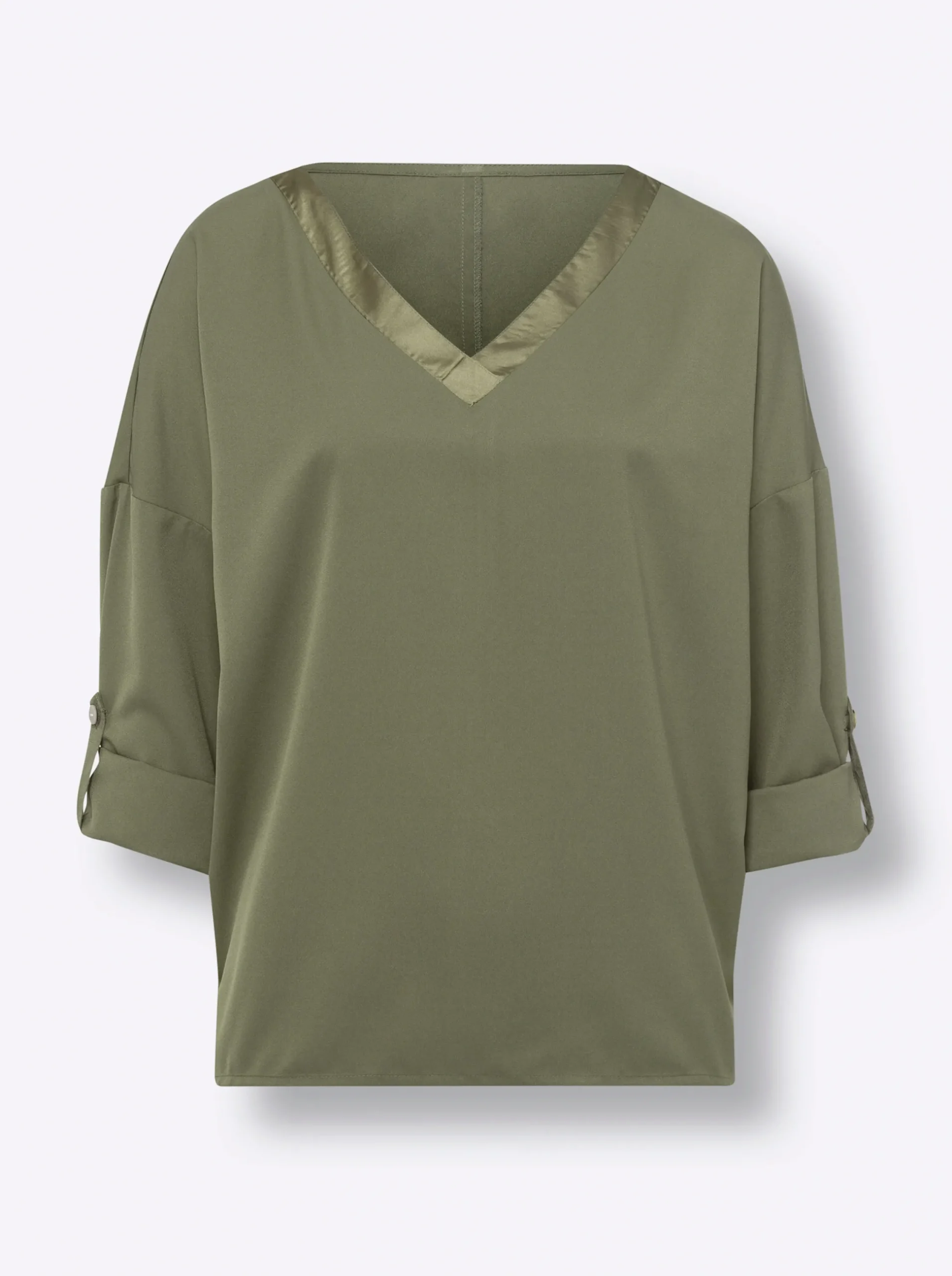 Blusen|heine Schlupfbluse mit Satinblende khaki