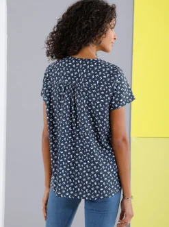 Blusen| Schlupf-Bluse mit Schwalben-Muster marine-bedruckt