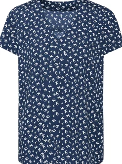 Blusen| Schlupf-Bluse mit Schwalben-Muster marine-bedruckt