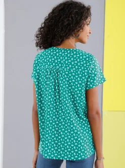 Blusen| Schlupf-Bluse mit Schwalben-Muster lagune-bedruckt