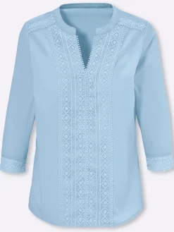 Blusen| Schlupfbluse mit Spitze eisblau