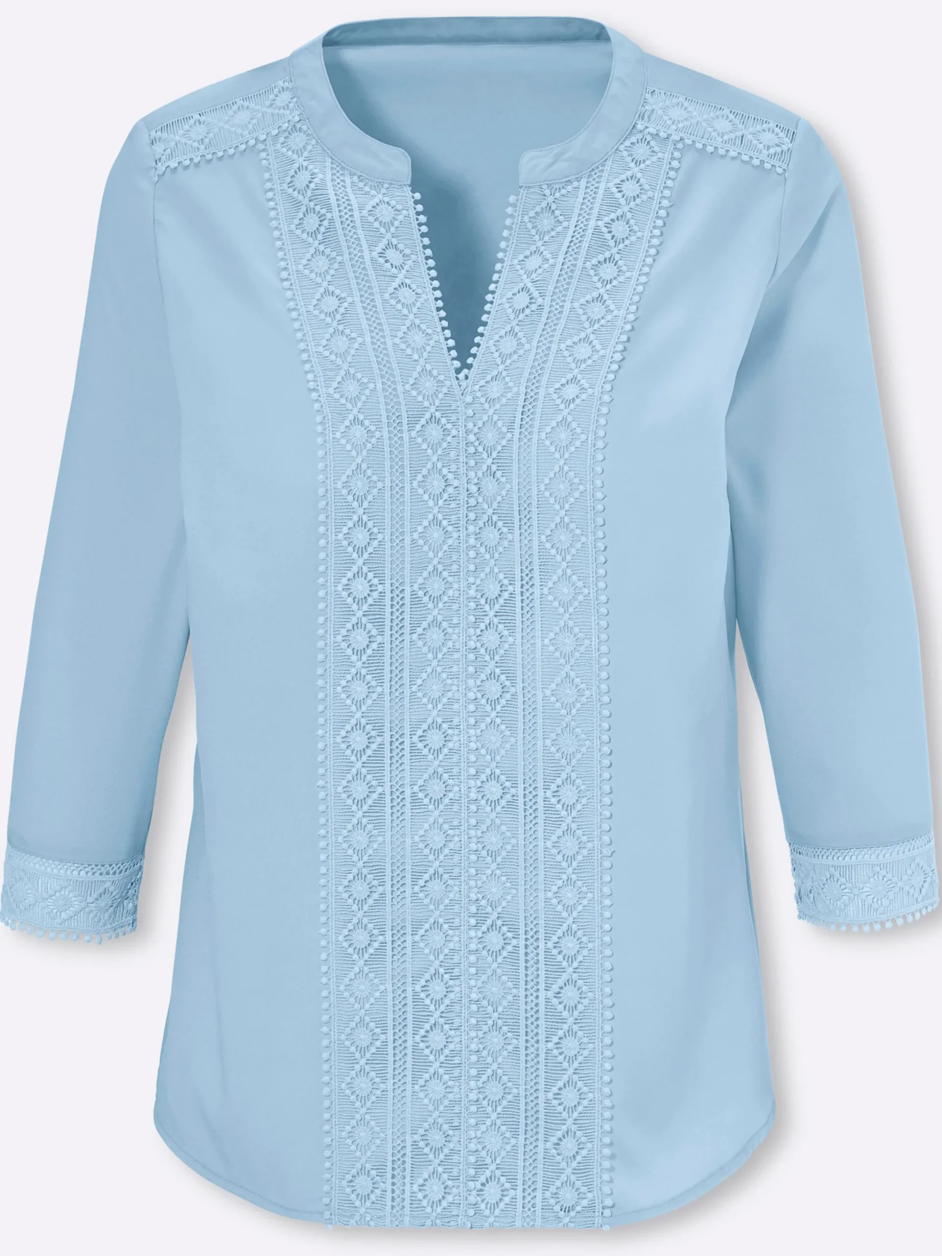 Blusen| Schlupfbluse mit Spitze eisblau