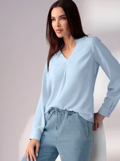 Blusen|heine Schlupf-Bluse mit Stehkragen hellblau