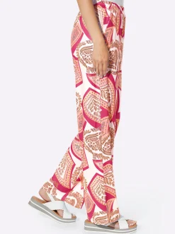 Strandmode|Hosen|heine Schlupfhose mit 2 Taschen pink-ecru-bedruckt