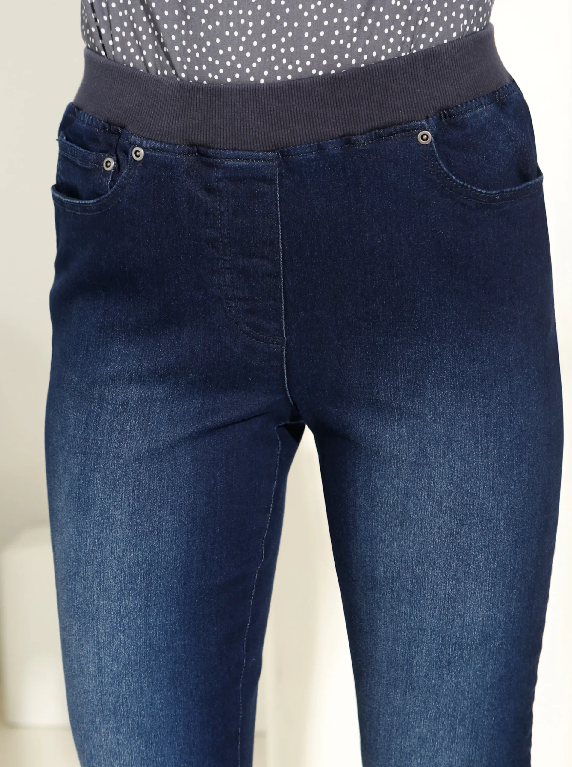 Jeans| Schlupfjeans mit geripptem Strick-Dehnbund darkblue