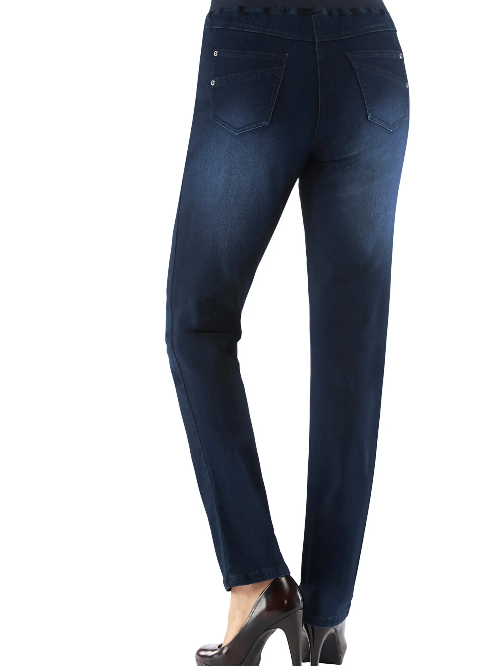 Jeans| Schlupfjeans mit geripptem Strick-Dehnbund darkblue