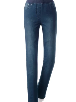 Jeans| Schlupfjeans mit geripptem Strick-Dehnbund blue-stone-washed
