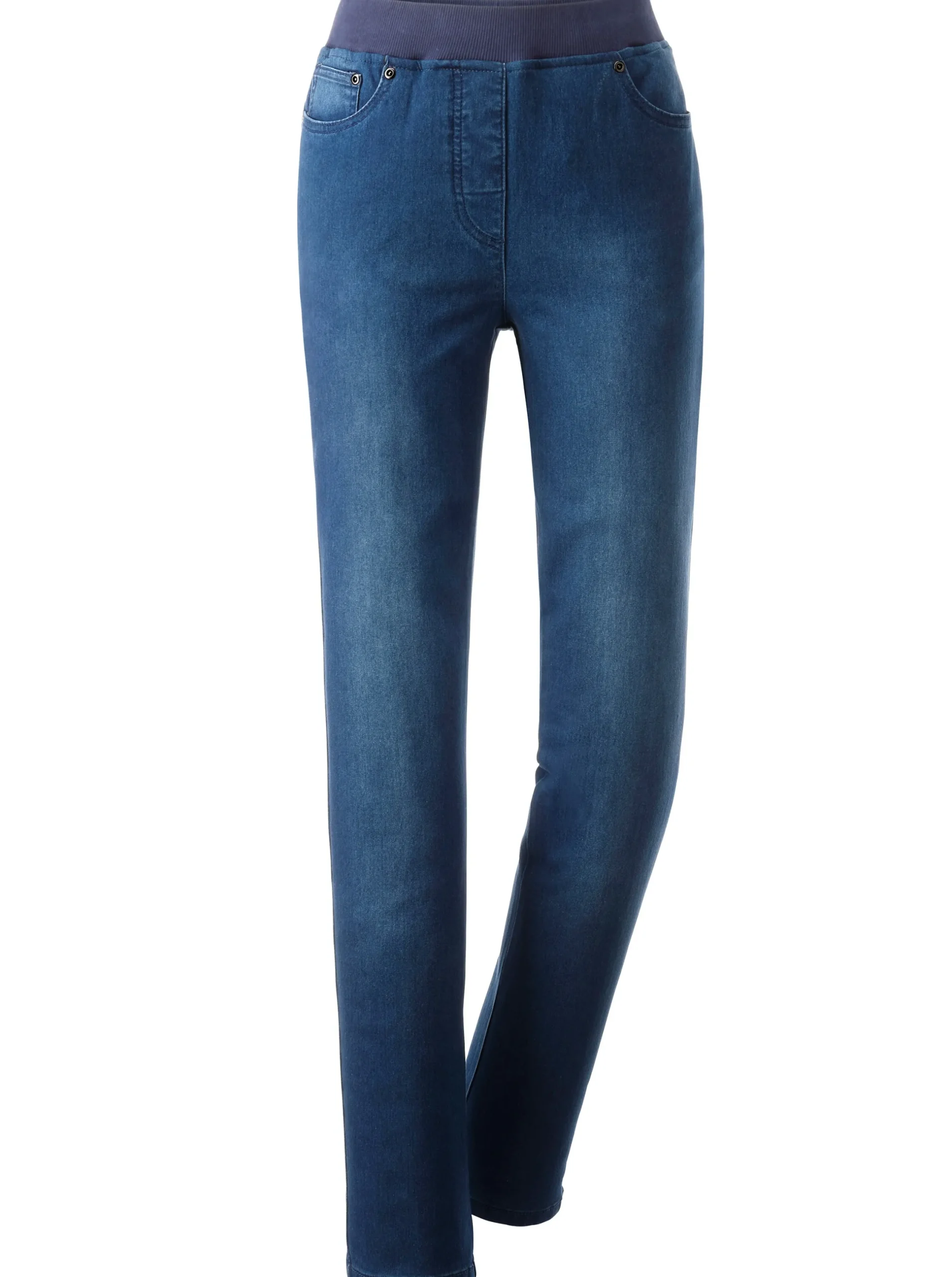 Jeans| Schlupfjeans mit geripptem Strick-Dehnbund blue-stone-washed