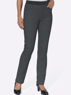 Jeans| Schlupfjeans mit geripptem Strick-Dehnbund grey-denim-bedruckt